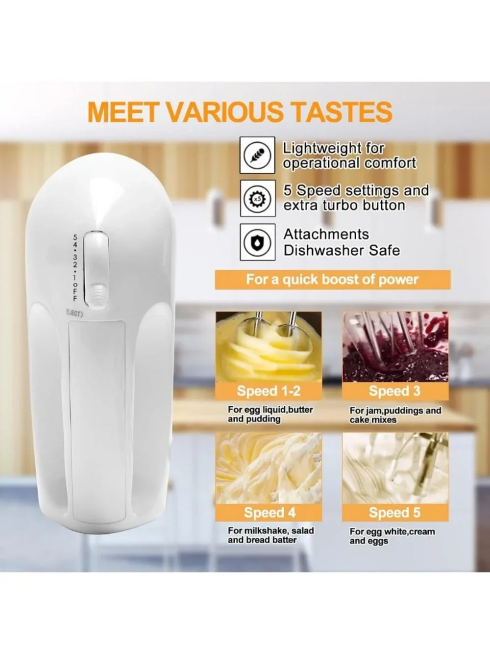 5-Speed Electric Hand Mixer with 4 Mixing Bowls & Whisks - Kitchen Baking Set